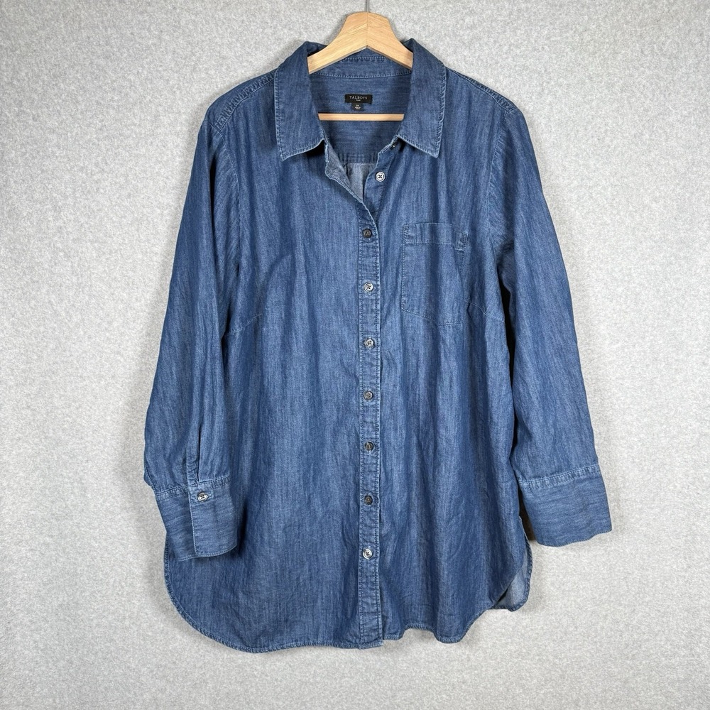 Talbots Denim Chambray Tunic Button Up Womens 2X Cotton Ina Garten Shirt